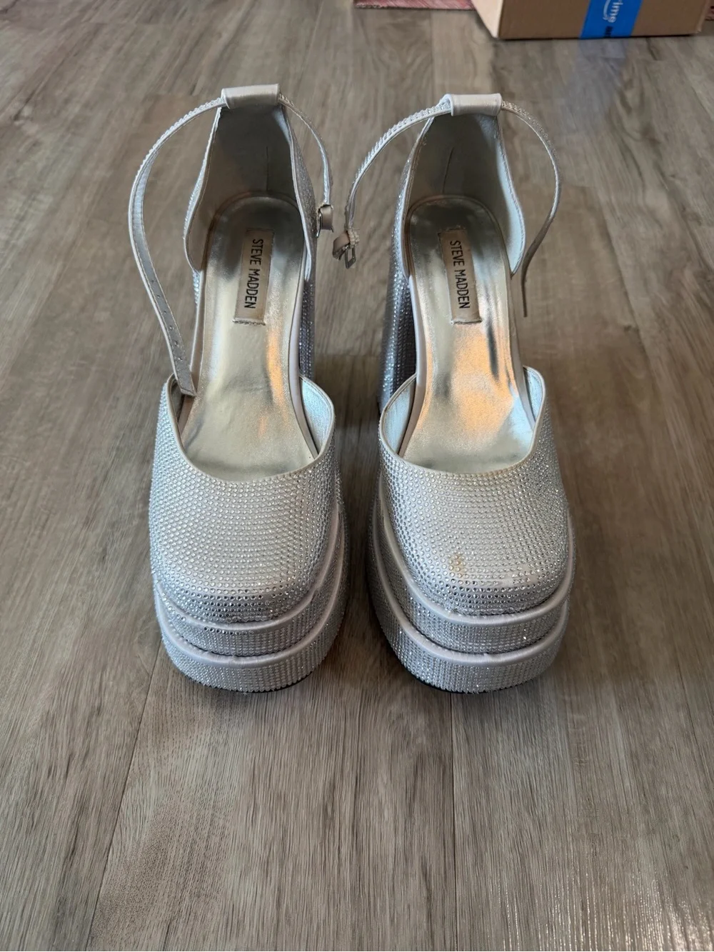 Women’s Steve Madden Charlize Silver Rhinestone Platform Heel - Size 8.5